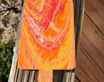5" x 11" | Acrylic Fluid Pour Painting | Popsicle Wall Hanging | Red, Orange, Yellow
