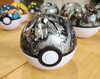 Acrylic Pour Art Pokeball Tin - Grayscale Display Piece (4.5")