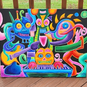 Jam Session - 22" x 28" Surreal OOAK Acrylic Painting - Psychedelic, Trippy Original Artwork on Canvas