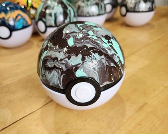 Acrylic Pour Pokeball Tin – Mint Choco Chip Display Piece (4.5")