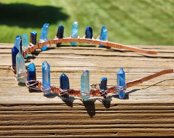 Blue Aura Quartz Crystal Crown - Etsy display picture 2