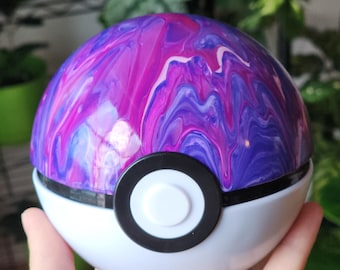 Acrylic Pour Pokeball Decorated Self-standing Tin - Large Size 4.5", Display Piece - Purple, Pink
