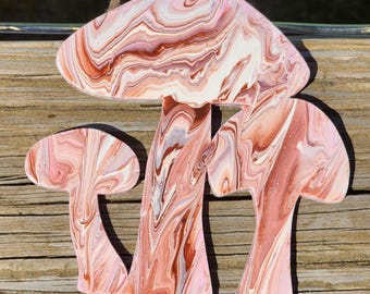 Trippy Mushroom Wall Hanging: Acrylic Fluid Art, Pink Brown Decor