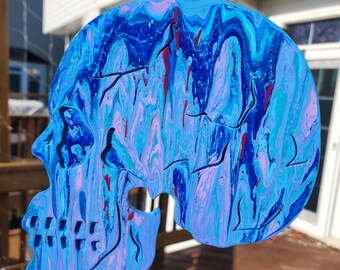 Side Skull Trippy Acrylic Pour - Blue, Purple