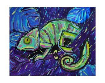 Rainy Days - Vibrant Chameleon Rolled Poster - Colorful Jungle Art for Nature Lovers