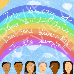 Rainbow Diversity Quote Printable Art 15 x 15 in.