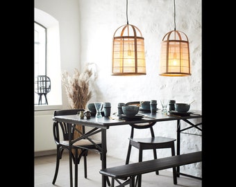 Natural Linen Lantern Pendant Light - Large