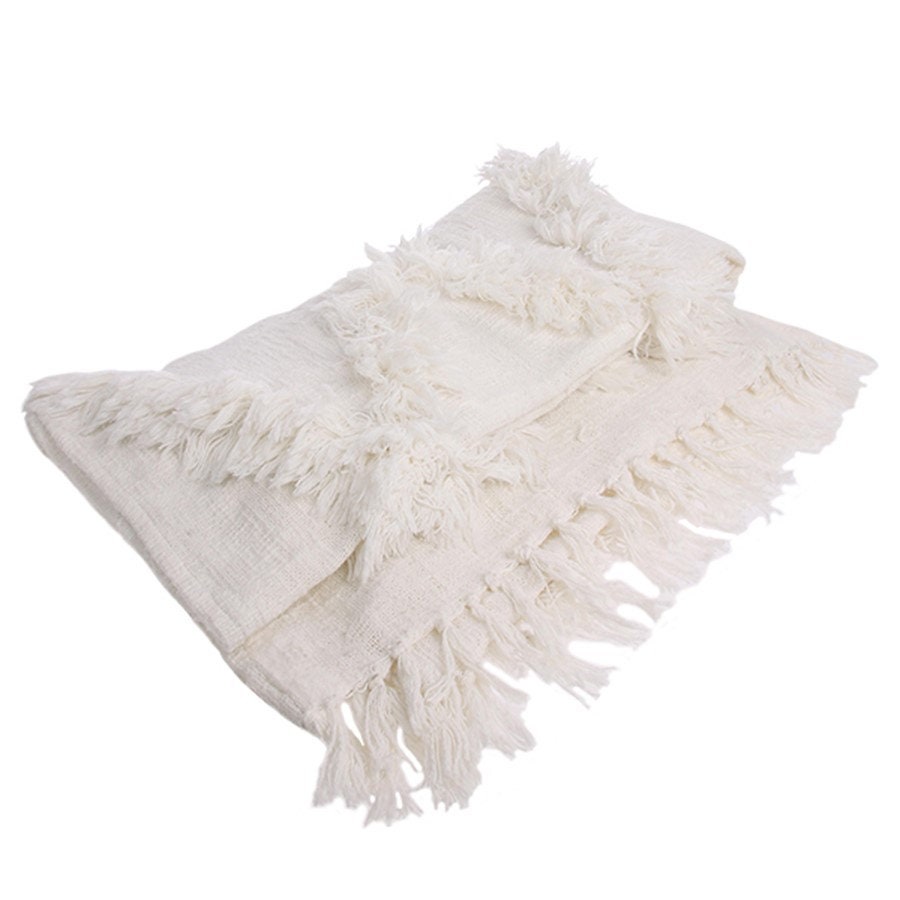 Ivory Boho Throw Tassel Fringe Blanket 125 X 150cm Etsy