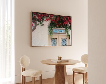 Santorini Bougainvillea Canvas Print – Greek Island Wall Art & Digital File