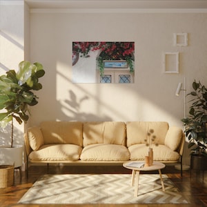 Santorini Bougainvillea Canvas Print – Greek Island Wall Art