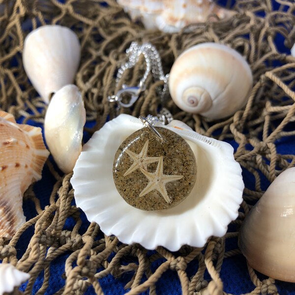 Real starfish in sand pendant necklace, resin jewelry, gifts for her, bridesmaid gift, mother's day