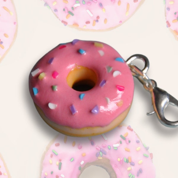 Donut Charm Strawberry Donut Sprinkle Polymer Clay Dessert Charm Gift For Foodie Miniature Food Dessert Jewelry