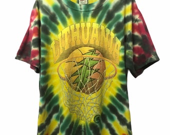 90s Lithuania Liquid Blue Tie Dye T-shirt. Vintage 1996 90s Lithuania Liquid Blue Tie Dye T-shirt. Vintage 1996
