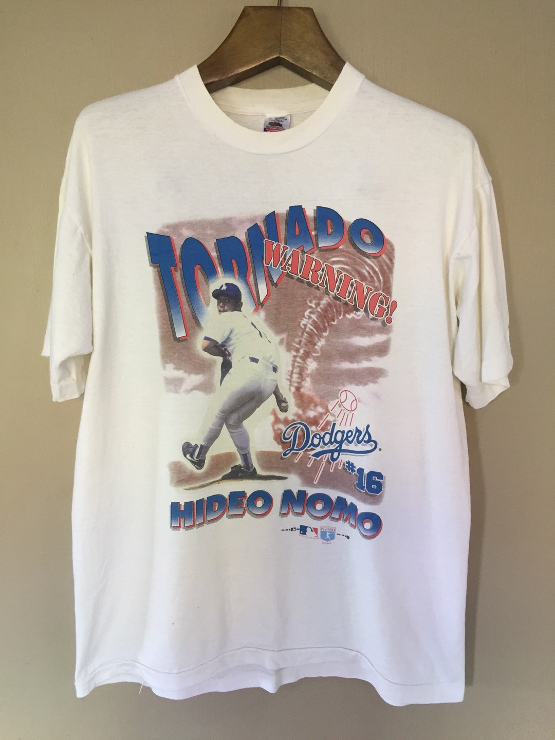 Vintage Hideo Nomo Tornado Warning #16 Los Angeles Dodgers MLB