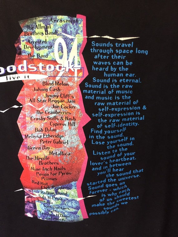 570px x 760px - Vintage 94 Woodstock Live It Concert Promo T Shirt