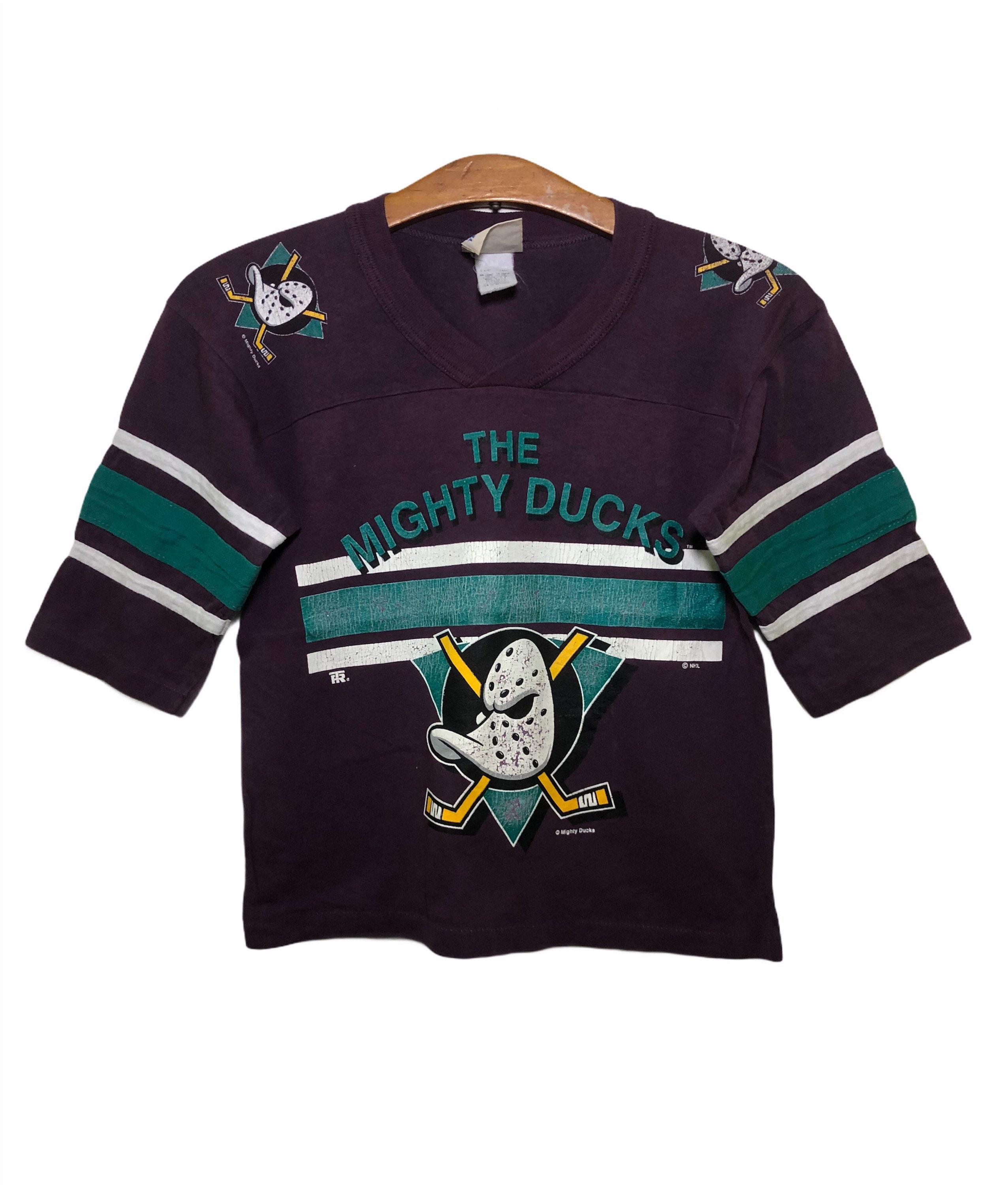 vintage ANAHEIM MiGHTY DUCKS SHIRT, LARGE, JERSEY-STYLE, MAJESTIC NHL 90s