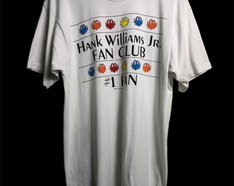 Vintage 90s Hank Williams Jr Fan Club #1 Fan T Shirt XL Size