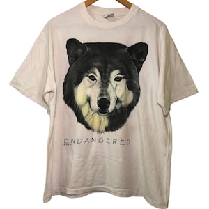 Vintage 90s Dog Endangered One Planet T Shirt Large Size