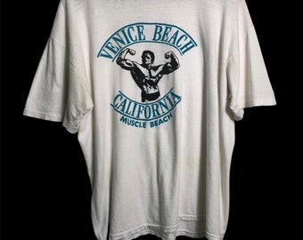 Vintage 80s Venice Beach California Muscle Beach Arnold T Shirt