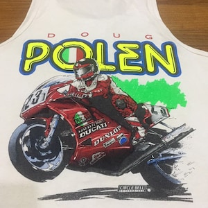 Vintage 90s Doug Polen Superbike World Championship AMA Ducati Sleeveless T Shirt Medium Size