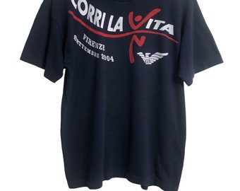 Vintage 1990s Emporio Armani Jeanswear Spell Out Graphic Black Tee 