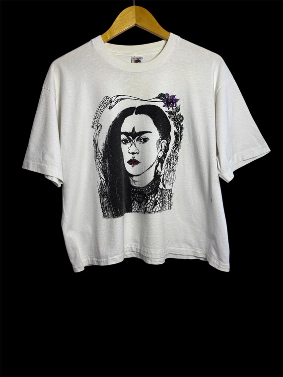 Vintage 90s Frida Kahlo Marter Gomez Painting Art Crop T Shirt XL 