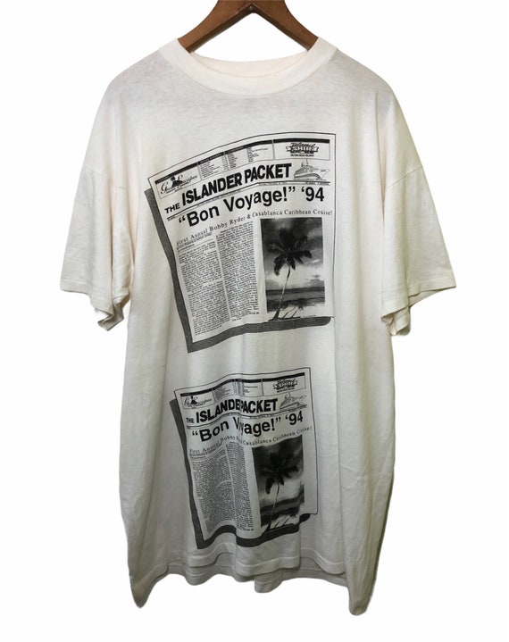 Vintage 90s the Islander Packet Newspaper Print Style T Shirt Big