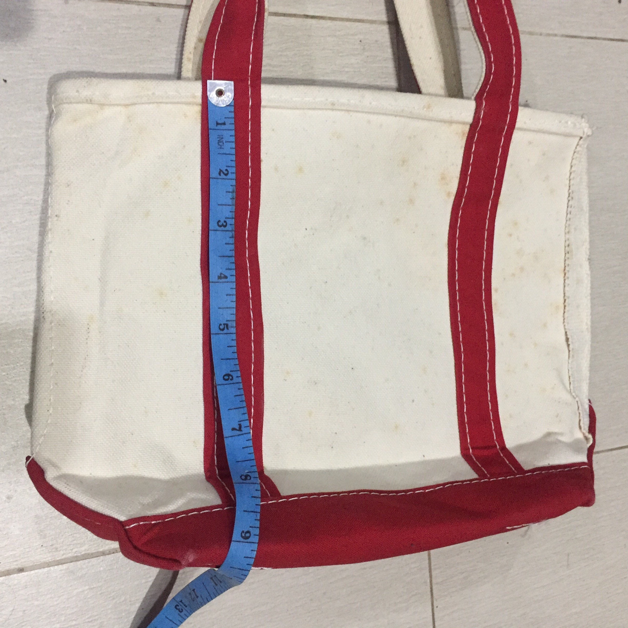 Sac Tote L.L. Bean Vintage En Toile - Couleur Ivoire à Bandoulières Bleues, Taille Medium