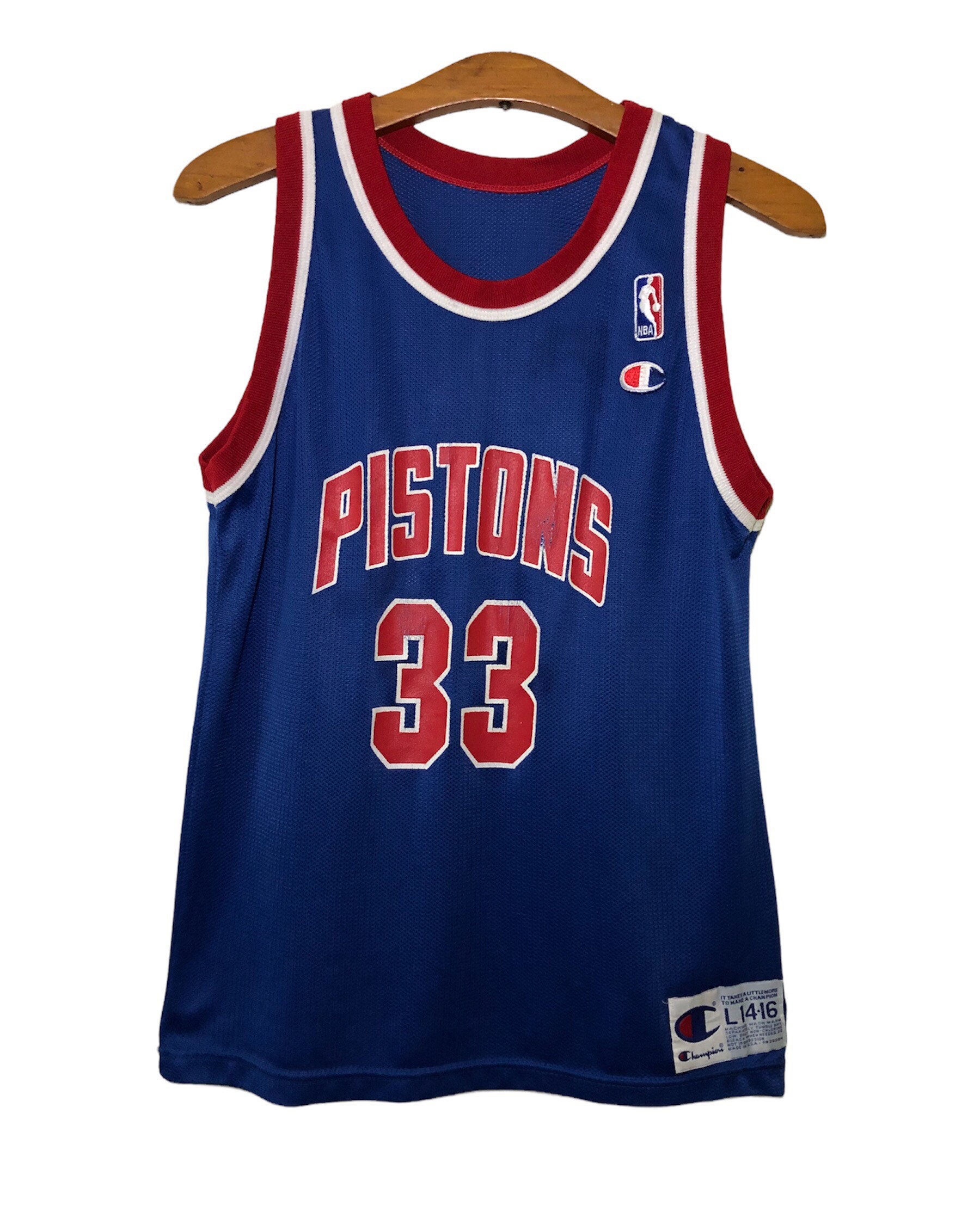 Size 48. 33 Hill Pistons 90s Champion NBA Jersey 