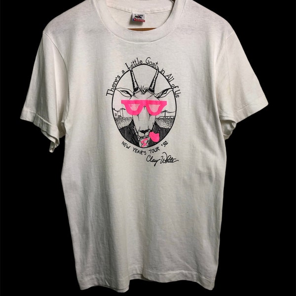 Vintage jaren '90 New Years Tour 92 Clay White T-shirt middelgroot