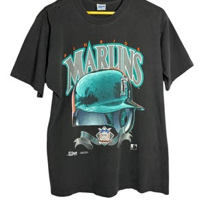 Vintage 90s Florida Marlins  Baseball MLB T Shirt Large Size