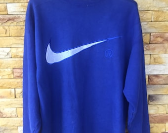 Vintage Nike Grey Tag Swoosh Big Logo Spellout Sweatshirts Crewneck Medium Size