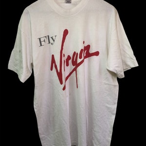 Vintage 90s Fly Virgin Atlantic Airways Richard Branson T Shirt Large Size