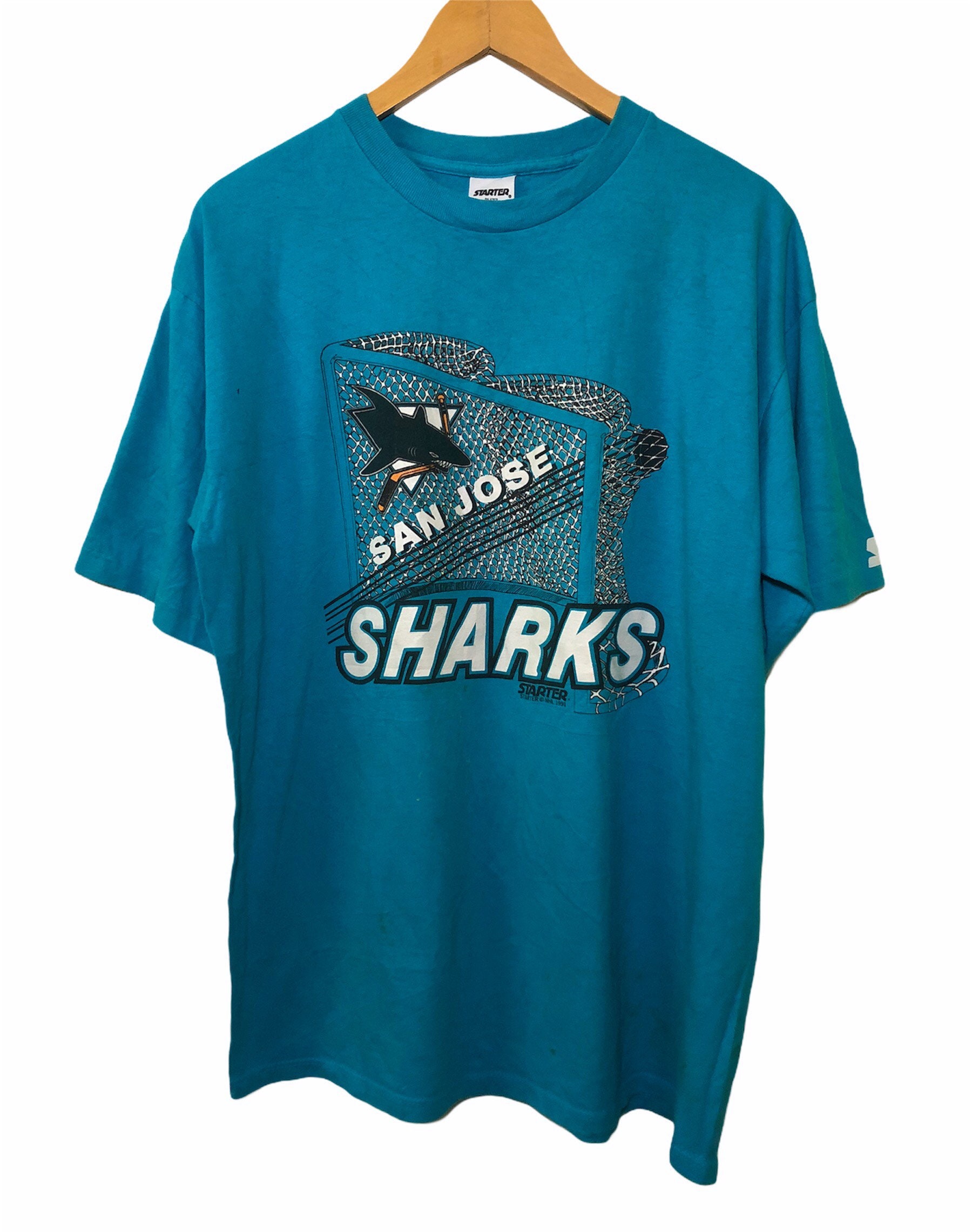 Vintage Starter San Jose Sharks Baseball Jersey Shirt NHL Hockey Large