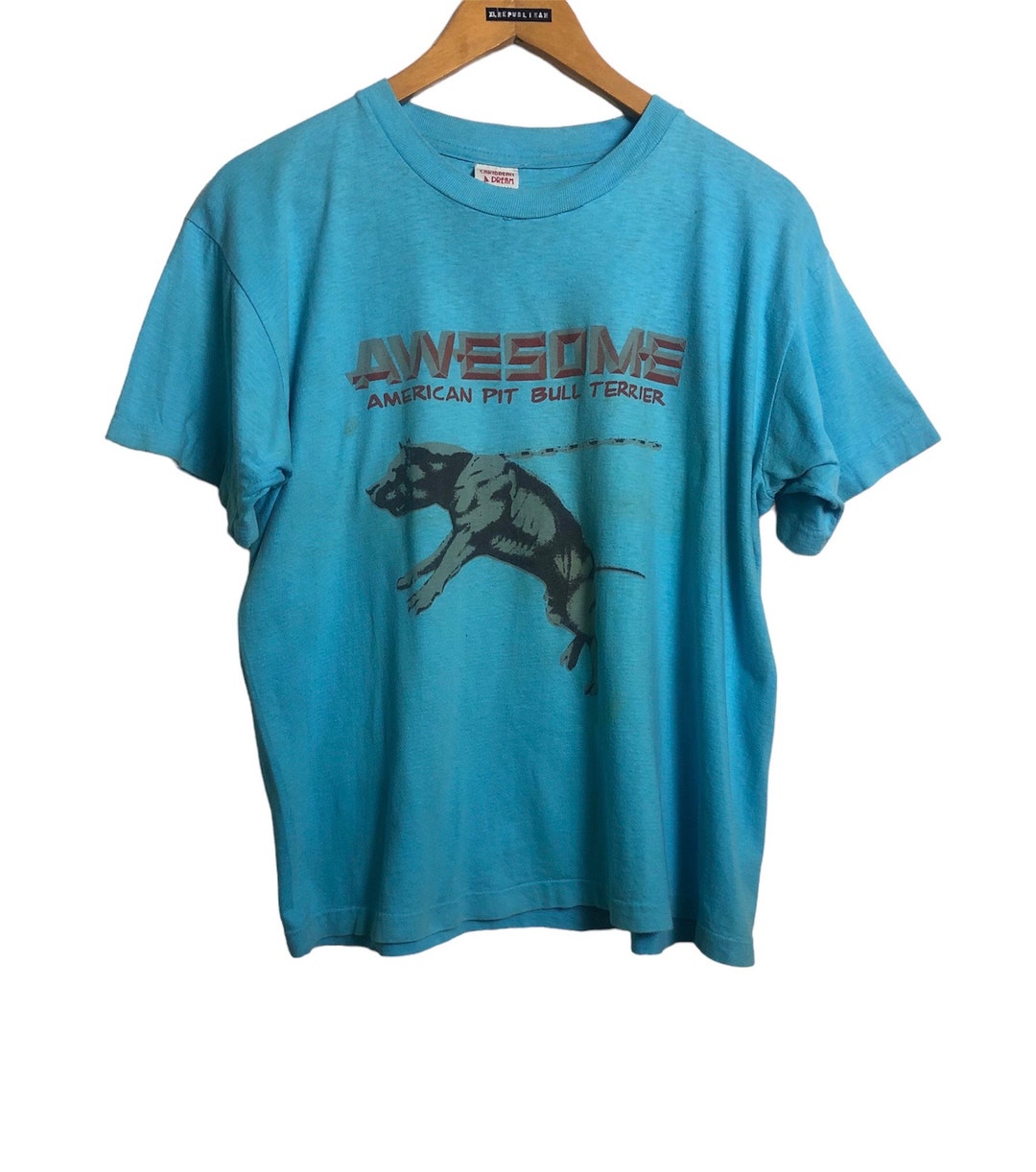 Vintage 90s Awesome American Pitt Bull Terrier Dog T Shirt Medium