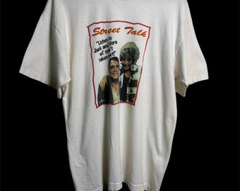 Camiseta vintage de los 90 con la frase "Jack y Vera de Coronation Street: ¡Escucha a Jack y Vera con Now't Taken Owt!", talla grande.
