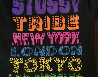 Vintage STUSSY Tribe Mew York London Tokyo Los Angeles T