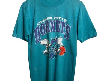 T-shirt Vintage Années 90 Charlotte Hornets Pour Homme - Nutmeg - Taille L - Violet - Fabriqué Aux USA