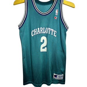Vintage 90s Charlotte Hornets Champion #2 Johnson NBA Basketball Jersey XL 18-20 Size Kids