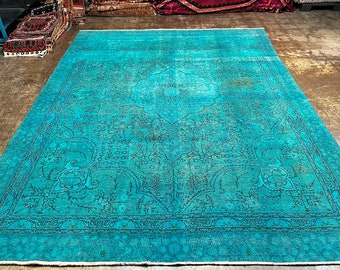 oriental ocean blue area rug, living room rug, 8x5 carpet