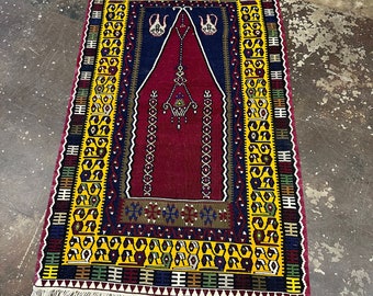 Rug Gift, 4.9 x 3 yellow accent rug, old bohemian turkish rug, floral decor, handmade authentic kilim,