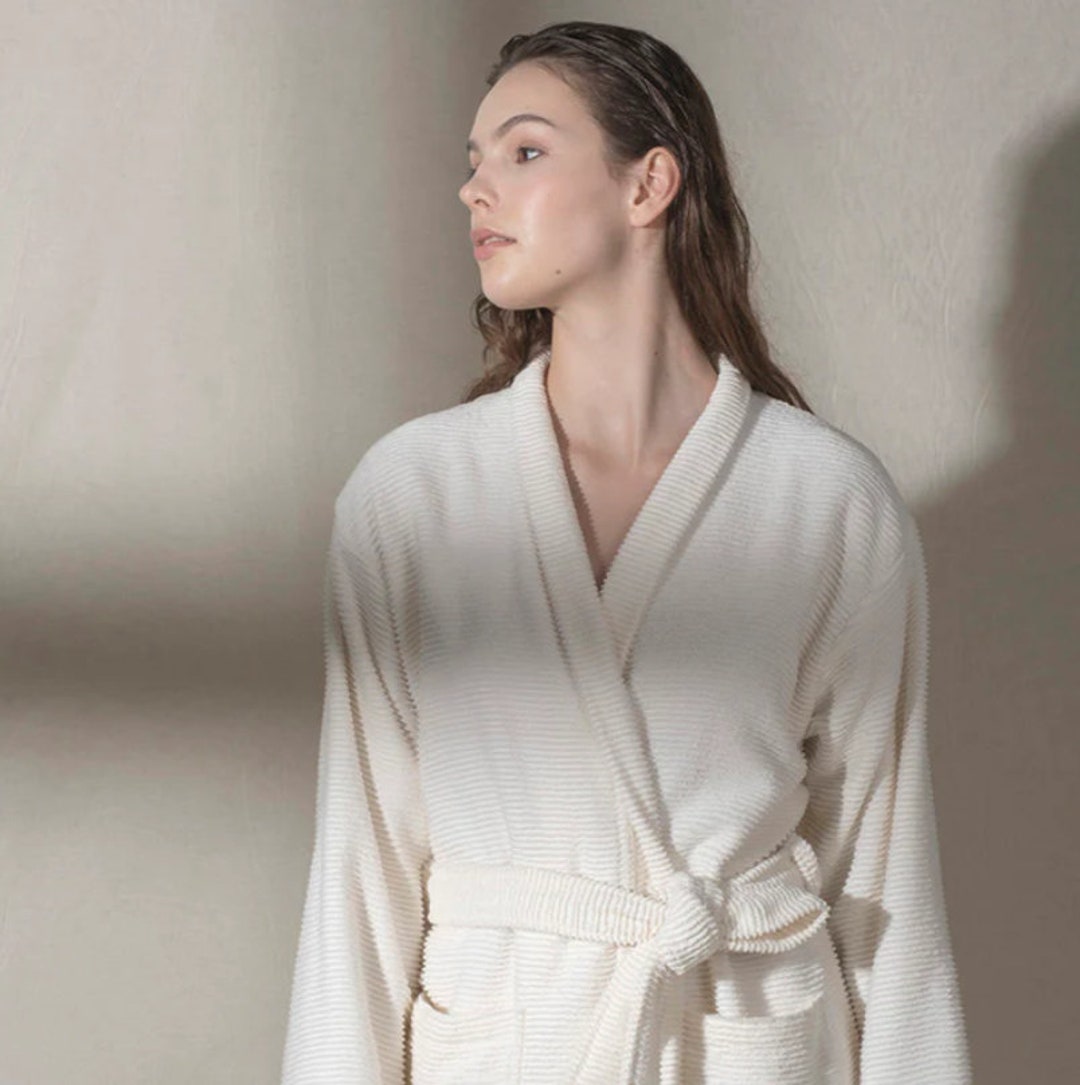 Soft White Bathrobe for Women, Handmade Cotton Bathrobe From Turkey