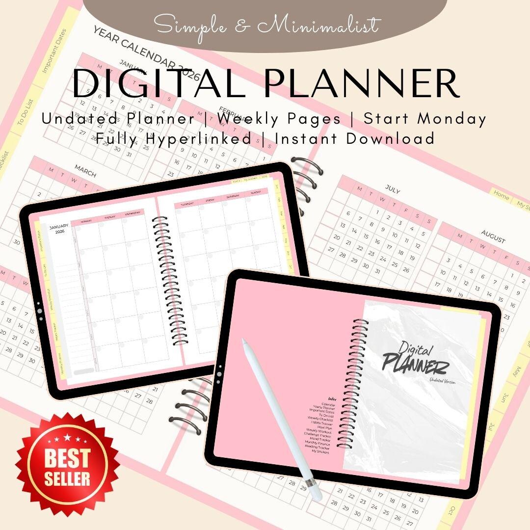 Digital Planner Bundle | 2026 Dated + Undated | Hyperlinked iPad ...