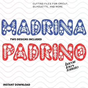 Madrina y Madrino - Madrina y Padrino de Inspiración Floral Mexicana SVG / Studio / PNG File for Cutting DIY