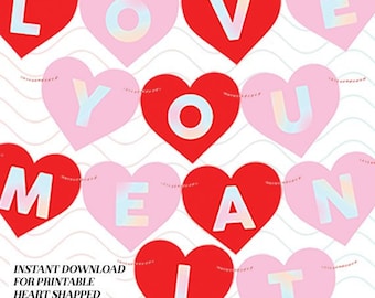 Heart Shaped Bunting Flags - PDF File for Printable DIY Custom Banner Words A-Z Party Decoration
