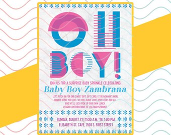 Oh Boy! Baby Shower - Printable 5x7 Invitation JPEG / PDF File for Printing DIY