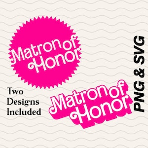 Matrone d'honneur (honneur) les deux orthographes incluses SVG et PNG rétro Barbi inspiré / Clipart de fête de mariage, Clipart de mariée pour le bricolage