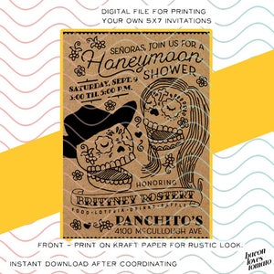 Muerta Day of the Dead Bridal Shower - Printable 5x7 Invitation JPEG / PDF File for Printing DIY