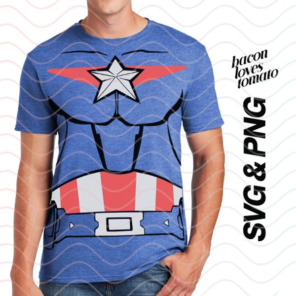 Captain America Marvel Inspired Costume Design (Front Only) SVG / PNG / File for Cutting DIY Garment Decal