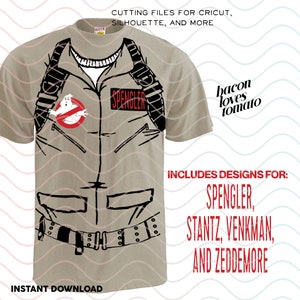 Ghost Buster Spengler, Stantz, Zeddemore e Venkman Cosplay SVG / Studio / File PNG per il taglio o la stampa della decalcomania dell'indumento fai da te